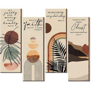 4 Pieces Bible Verses Wall Art Christian Boho Wall Decor Wooden Hanging Sign
